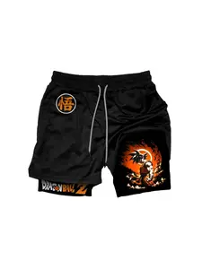 Men's Summer 2-In-1 Anime Warrior Sun Pattern Fitness Shorts, Quick-Dry Sports Training Shorts, Casual Street Running Shorts with Pockets