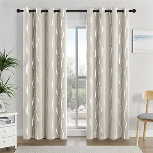 2PCS wave texture hot stamping process curtains, with perforated hanging on the top and free grommets for shading, heat insulation, cooling, noise reduction, and blocking sunlight. Suitable for dining rooms, balconies, partitions, bedrooms,  study rooms