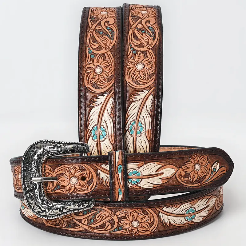 Vintage Genuine Leather Tooled Western Belt Distressed Supple Boho Festival Wholesale Hand Painted Western Belts Long-Lasting  main image 3
