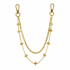 Cuban Cross Pant Chain – Unisex Design, Double Layered, Gold/Silver/Black Tone Cuban Chain