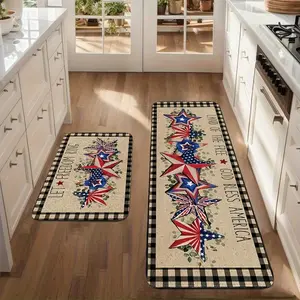 1PC Flag Kitchen Mat Suitable for Sink, Retro Farmhouse with Five-Pointed Star & Stripes Design, Soft Machine-Washable Suitable for July 4th Decor, Memorial Day, for Use