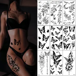 Cross-border popular tattoo stickers: plain floral English letter, flower, butterfly, line art transfer stickers tattoo