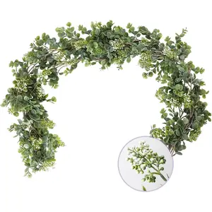 RECUTMS 2Pack Faux Eucalyptus Garland 5FT Artificial Eucalyptus Leaves Plant Vines with White Grape Berries Stems Hanging Greenery Ivy for Wedding Party Outdoor Indoor Home Table Mantle Wall Decor