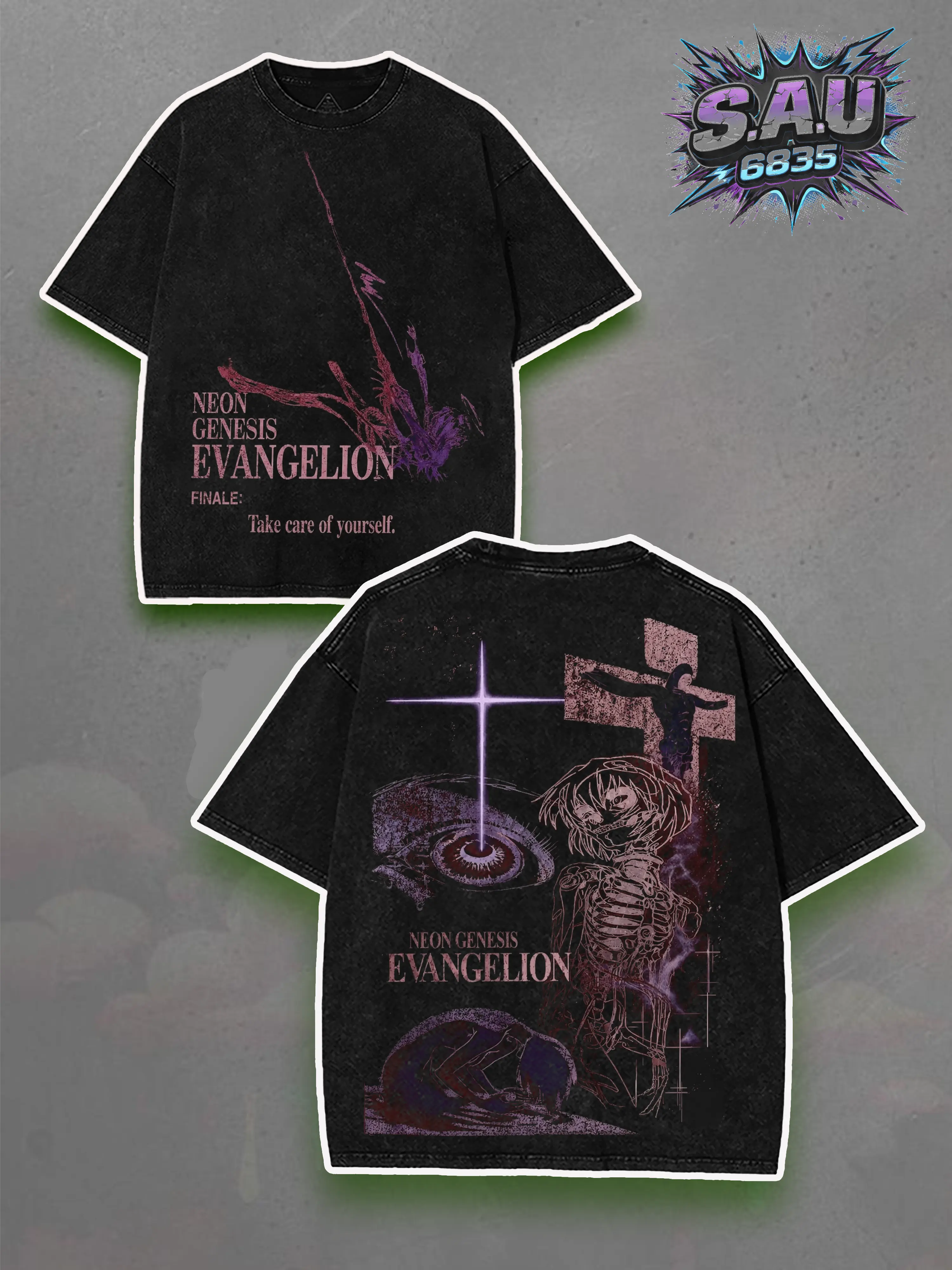 Gothic Dark Anime Graphic Tee Neon Genesis Evangelion Rei Ayanami Illustration — Heavyweight Acid Wash Boxy Fit Premium Cotton T-Shirt, Mystic Psychological Horror Top, Unisex Evangelion Streetwear, Gift for Gothic Fans