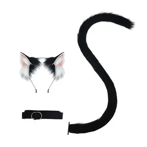 Animal Ear Cat's Ears Hair Hoop Handmade Plush Cosplay Anime Outfit Accessories with Cat Ear Headdress and Tail for Women