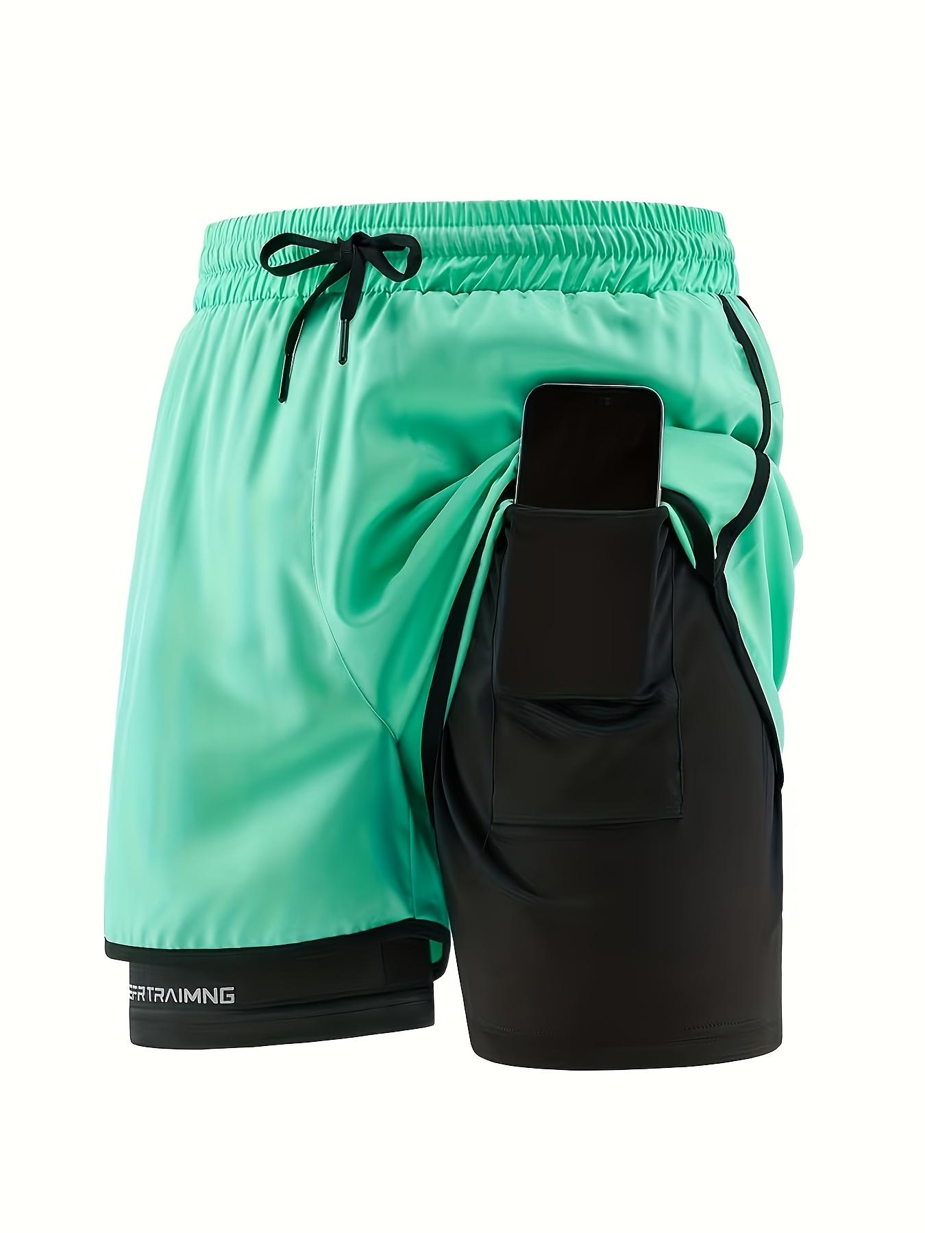 1-pack men’s summer new faux two-piece athletic shorts featuring a drawstring waistband and stretchy lining; cool and breathable—ideal for fitness, running, workouts, and outdoor activities.