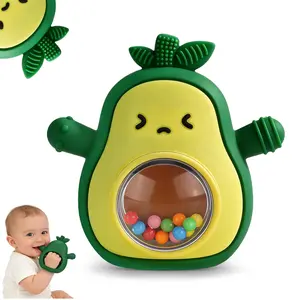 Avocado Shape  Baby Teething Toys Silicone Mitten – Stay-On Hand Teether with Rattle, Easy Hold Sensory Chew Toy for Teething Relief, Infant Toys for 3–6 & 6–12 Month Babies