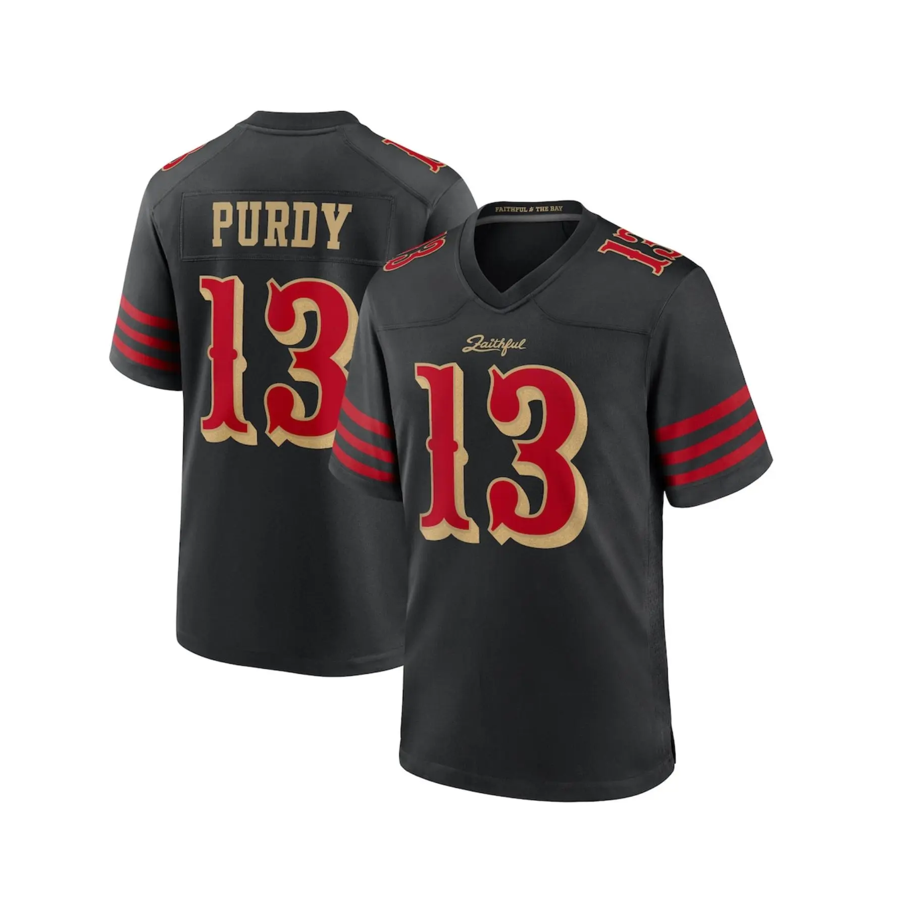 Purdy #13 San Francisco Football Jersey Black Alternate Game Day Fan Shirt, Embroidered Logo Football Jersey Black Gold