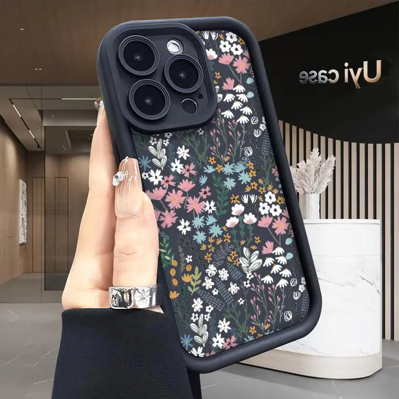 Dark Floral Wildflower Print Phone Case — Compatible with Samsung S26/S25/S24/S23/S22/S21 and iPhone 17/16/15/14/13/12/11 Phone Cases. Stylish, drop-resistant, and non-slip cottagecore aesthetic cover for women.