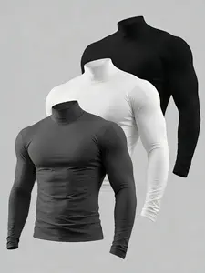 "Men's 3 Pack Slim Fit Compression Turtleneck Shirts | Long Sleeve Thermal Base Layer Tops for Daily Wear, Gym Workout and Cold Weather"