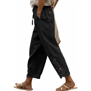 Women Casual Lightweight Drawstring Elastic Waist Pants with Pockets,