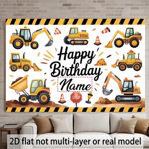 2D Flat Banner Polyester Photography Backdrop, Soft Lightweight Foldable HD Digitally Printed Construction Theme Personalized Birthday Background Cloth for Party Decorations, Photo Booth Props, Studio Photoshoots, and Event Decor