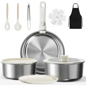 14 count Stainless Steel Cookware Set, Detachable Pots and Pans Set with Removable Handle, Non  Space Saving RV Camping Cookware Set, Induction Cookware, Dishwasher & Oven Safe