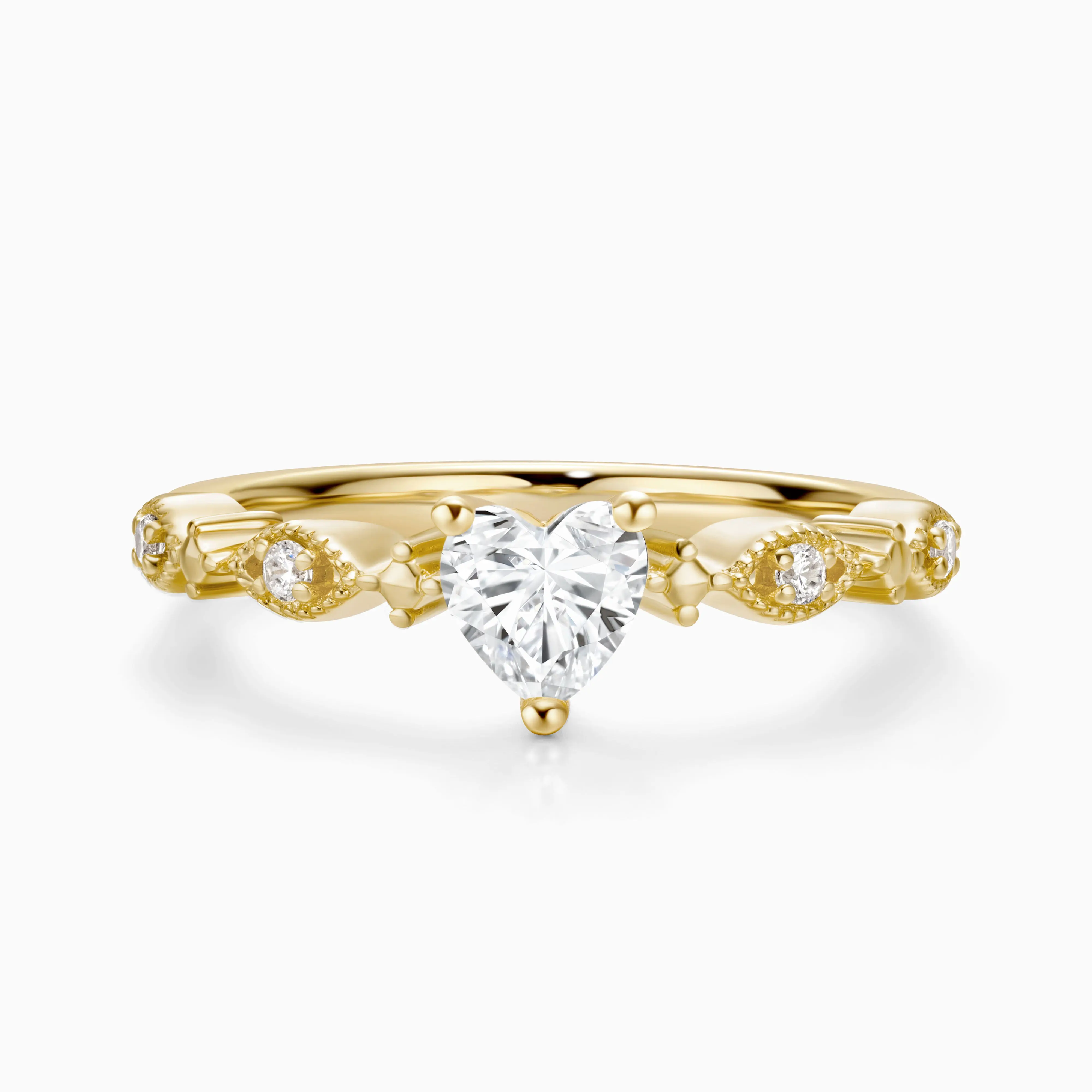 DARRY Charming Heart Shape Side Stones Zirconia Promise Ring 18K Yellow Gold Plated Sterling Silver