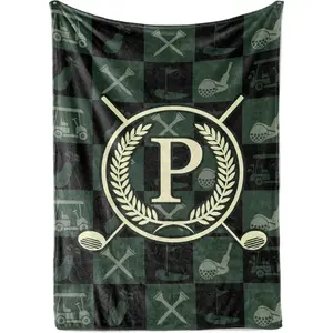 Golf Gifts for Men with Initials, Personalized Fannel Throw Blanket Gift for Golfer, for Him on Birthday, Christmas, Father's Day - Flannel Plush Throw