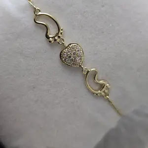 Delicate Gold Thin Bracelet with Heart and Moon Charms Measures 7 Inches Extends to 8 Inches