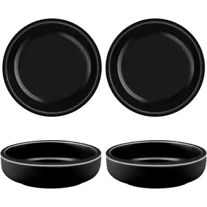 3.5" Ceramic Side Dish Set of 4 - Small Porcelain Soy Dipping Sauce Dishes - Black Seasoning Bowls Dinnerware Sets for Serving