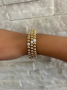 Protect Your Pearls of Wisdom Wrap Around Beaded Bracelet - Flexible Bangle - 14k Real Gold Filled - Mixed Bead Size - Real Pearl Accents - One Size Fits All