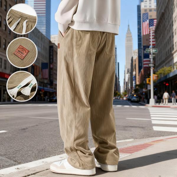 Trendy Brand 2 PIECE SET Men's Corduroy Straight Leg Sweatpants Autumn New Arrival Loose Fit Wide Leg Casual Pants for Autumn & Winter Menswear Trouser Beige Plain Black + Olive Green Pocket casual comfy loose fitting trouser durable fabric