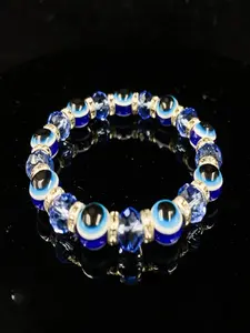 Blue Agate Evil Eye Bracelet, Handmade Natural Stone Jewelry, Unisex Stress Relief Accessory, Perfect Holiday Gift, Healing Crystal, Crystal Bracelets