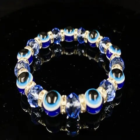 Blue Agate Evil Eye Bracelet, Handmade Natural Stone Jewelry, Unisex Stress Relief Accessory, Perfect Holiday Gift, Healing Crystal, Crystal Bracelets