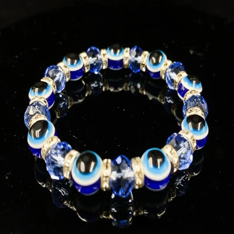 Blue Agate Evil Eye Bracelet, Handmade Natural Stone Jewelry, Unisex Stress Relief Accessory, Perfect Holiday Gift, Healing Crystal, Crystal Bracelets