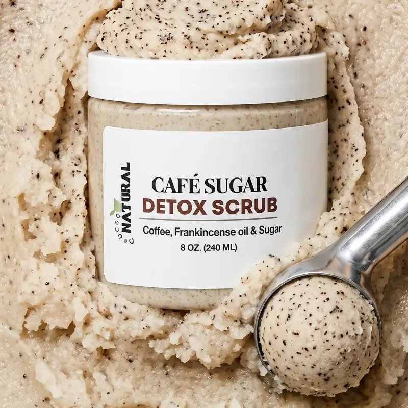 NEUTRA NATURAL Vegan Plant-Based Body Scrub - Café Sugar Detox, Coffee & Coconut Oil Cleanser with Coffee Extract, Frankincense Oil & Sugar for Exfoliation (Skin Care, Body Care Cosmetic)