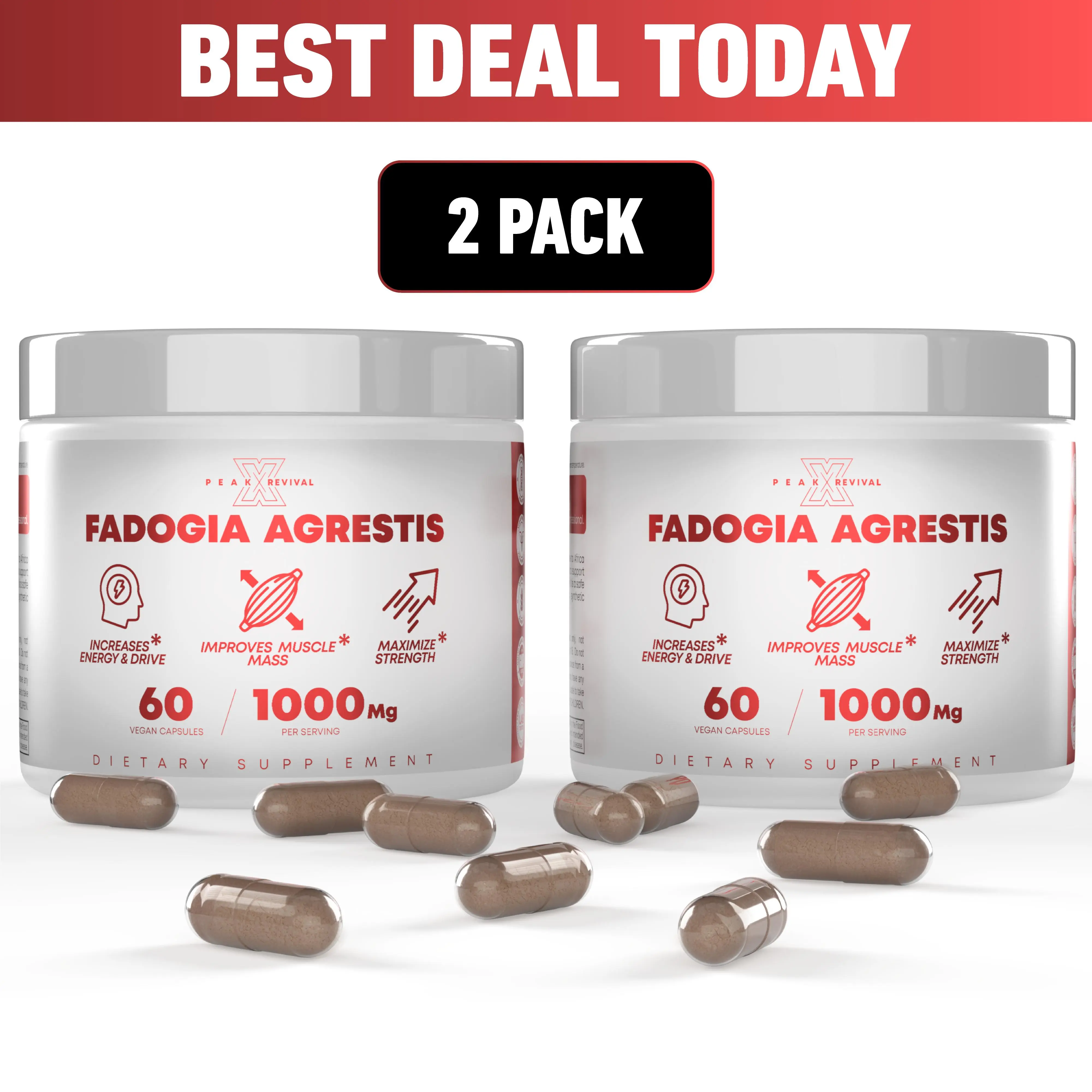 Peak Revival-X Best Deal Today (2 Pack) Fadogia Agrestis 1000mg Per Serving – 120 Capsules Total – Non-GMO Gluten-Free Dietary Supplement
