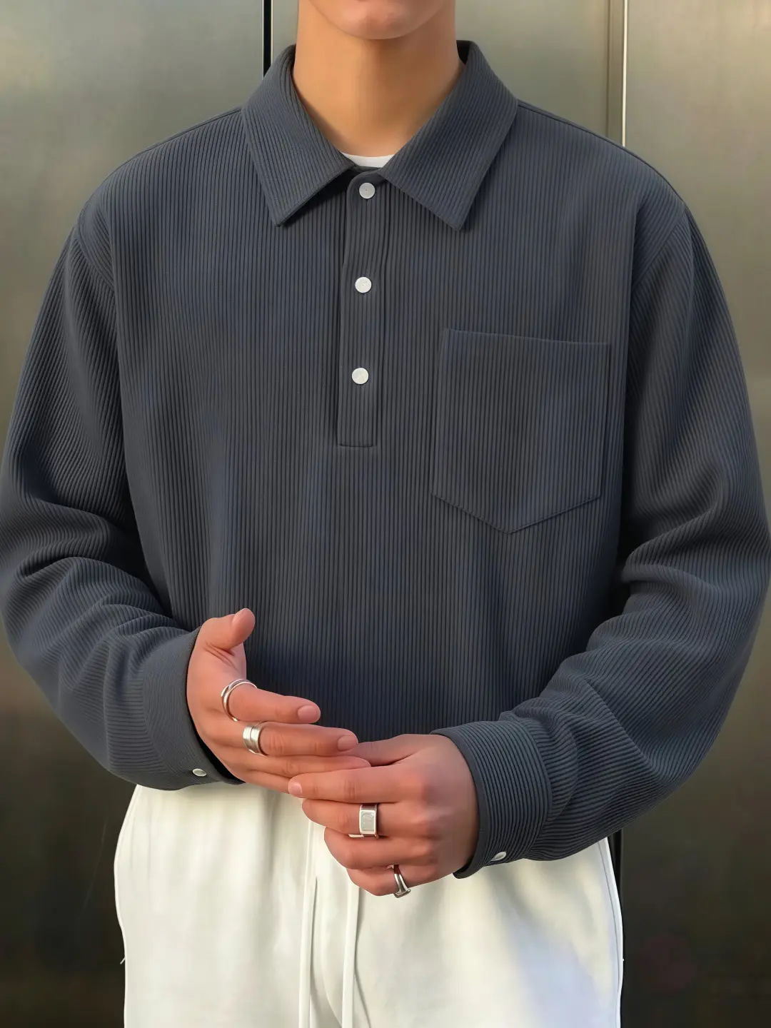 Men's Long-Sleeve Corduroy Shirt, Casual Solid Button-Up in a Loose Fit, Ideal for Jeans and Everyday Wear, Tops, Spring Casual Solid Shirt Casual Buttons Collared Button Front Casual Casual Fit Minimalist