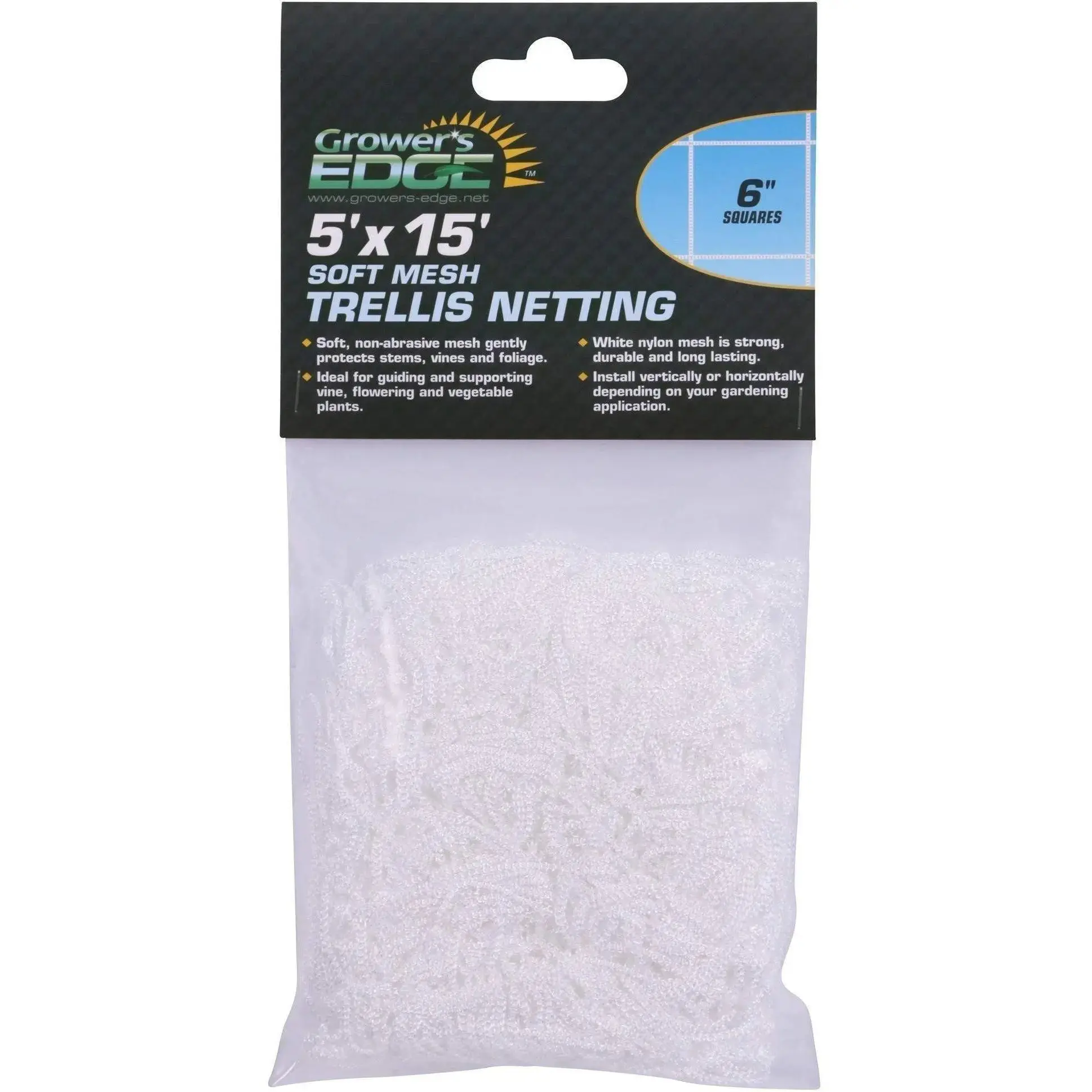 Grower's Edge Soft Mesh Trellis Netting, 5' x 15' with 6" Squares