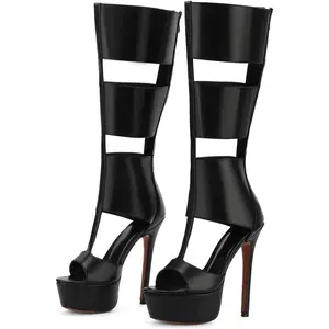 Evolra Women’s Trendy Gladiator Platform Knee-High Heels for Party, Nightclub & Festival – Open Toe Stiletto Sandal Boots,Trendy Shoes for Party