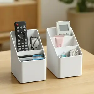 2pc Remote Control Holder with 3-Compartment Storage Box - Remote Tray Organizer for TV, Media Players, Pens, Glasses & Small - Space-Saving, Ideal for Desk, Vanity, Bathroom & Office Organization, table organizers, Desk & Drawer Organizer for Home