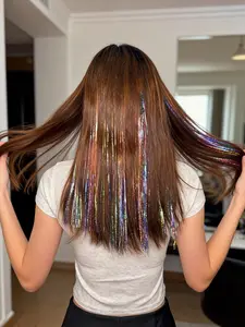 Shiny Threads Glitter Hair Tinsel Kit Multi-color Silk Hair Glitter String Extensions Accessories for Women Headdress