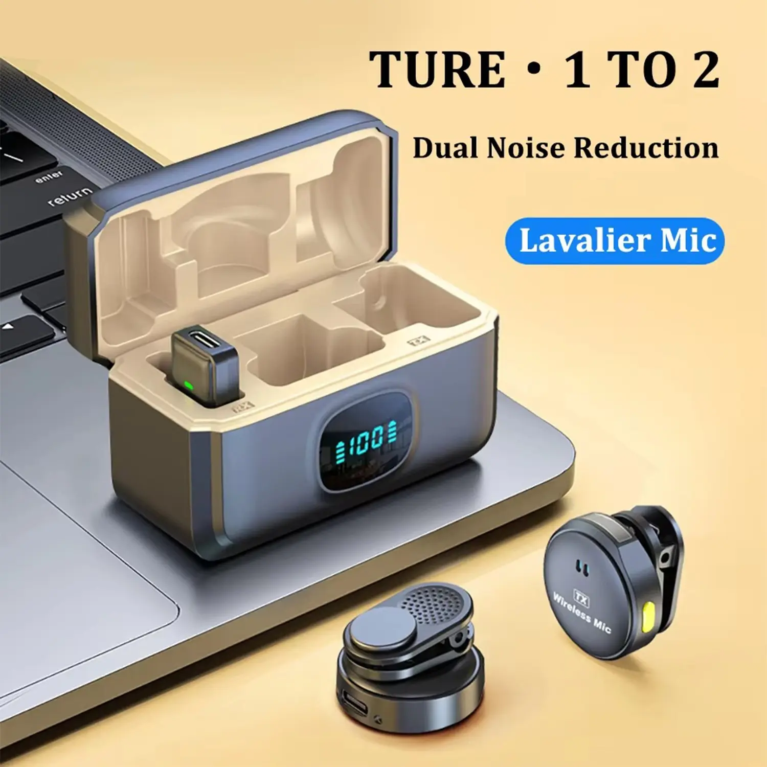 Wireless Lapel Microphone with Charging Box, Type-C Receiver, USB Rechargeable, Noise Cancelling, Ideal for Live Streaming Equipment, Phone Video Recording, Noise Cancelling Mics