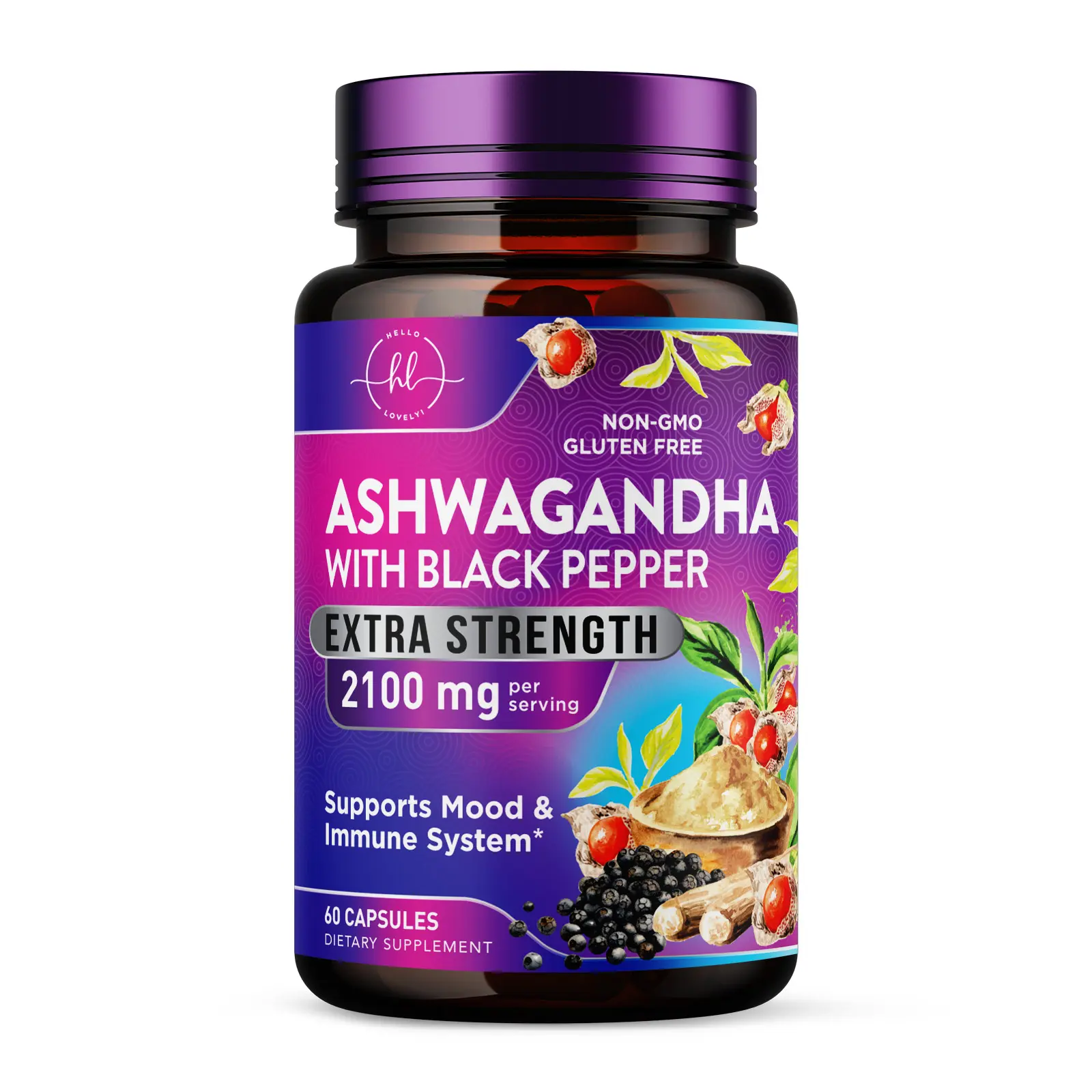 Ashwagandha 2,100 mg - Ashwagandha Supplements for Women in Veggie Capsules with Powder & Root Extract, Black Pepper for High Absorption, Plant Based, Non-GMO, Bottled in the USA - Veggie Capsules Healthcare Fitness