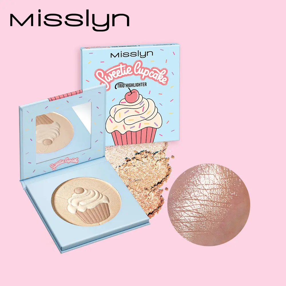 Sweetie Cupcake Trio Highlighter, Shimmer, Pigment Rich & Silky Formula, Natural Glow, Illuminator Highlighter, Lightweight, Vegan, Cruelty Free, Bronzer, Highlighter Makeup