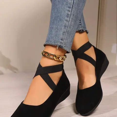 Women's Fashionable Criss Cross Strap Wedge, Casual Comfortable Breathable Low Top Shoes for Daily Wear, Perfect for Students and Outdoor Sports, Wearable Sneakers