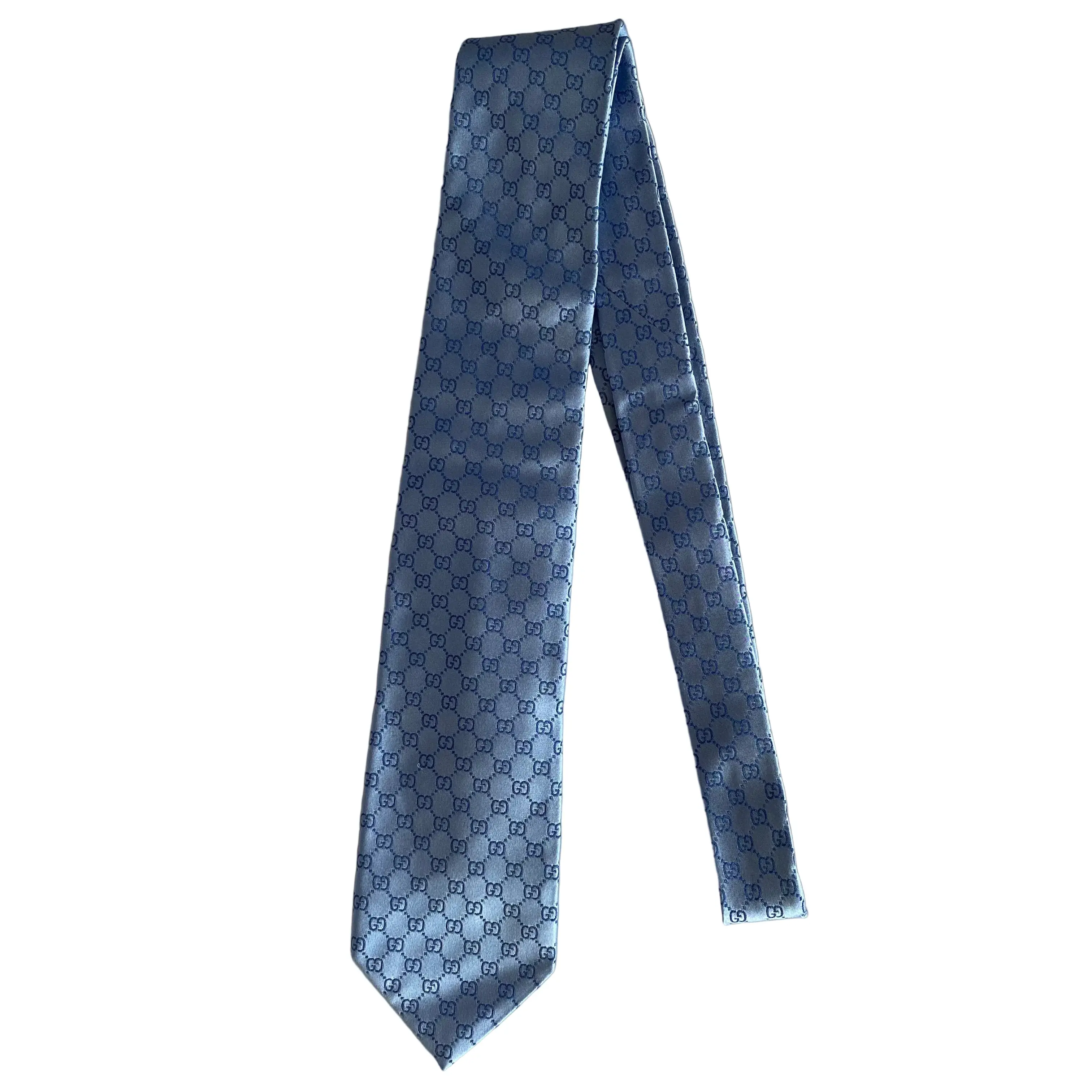 Pre-owned Gucci GG monogram blue silk neck tie Authentic with coa