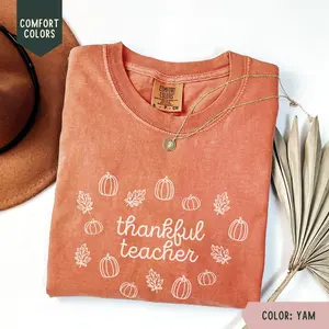 Comfort Colors Thankful Teacher T-Shirt, Thanksgiving Teacher Shirt, Fall Teacher Shirt, Teachers Team Shirts, Full Sizes, Full Colors