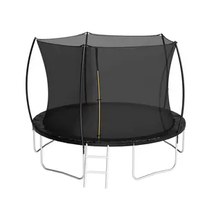 12FT Trampoline Outdoor Indoor Trampolines for Kids and Adults with Enclosure Net and Ladder, Curved Fence Pole , Double-side color pad) safety enclosure net trampoline  for  kids