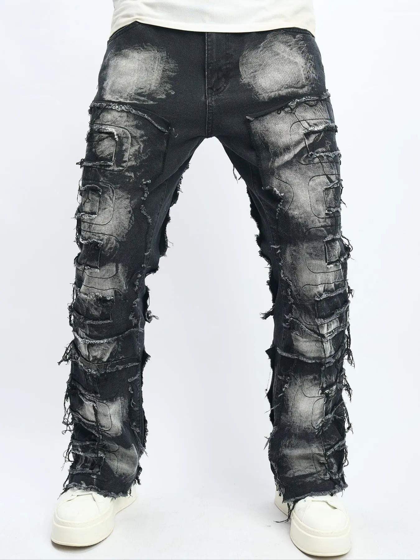 Men's Ripped Straight Leg Jeans, Casual Comfy Regular Fit Button Fly Denim Trouser for Daily Wear, Fashion Men's Bottoms for All Seasons, Cotton, Menswear, Streetwear, Pants, Denim Clothing