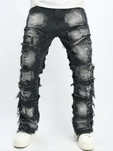 Men's Ripped Straight Leg Jeans, Casual Comfy Regular Fit Button Fly Denim Trouser for Daily Wear, Fashion Men's Bottoms for All Seasons, Cotton, Menswear, Streetwear, Pants, Denim Clothing