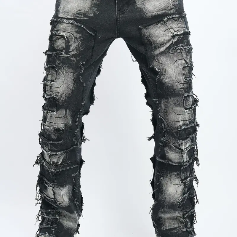 Men's Ripped Straight Leg Jeans, Casual Comfy Regular Fit Button Fly Denim Trouser for Daily Wear, Fashion Men's Bottoms for All Seasons, Cotton, Menswear, Streetwear, Pants, Denim Clothing, Casual Plain Denim