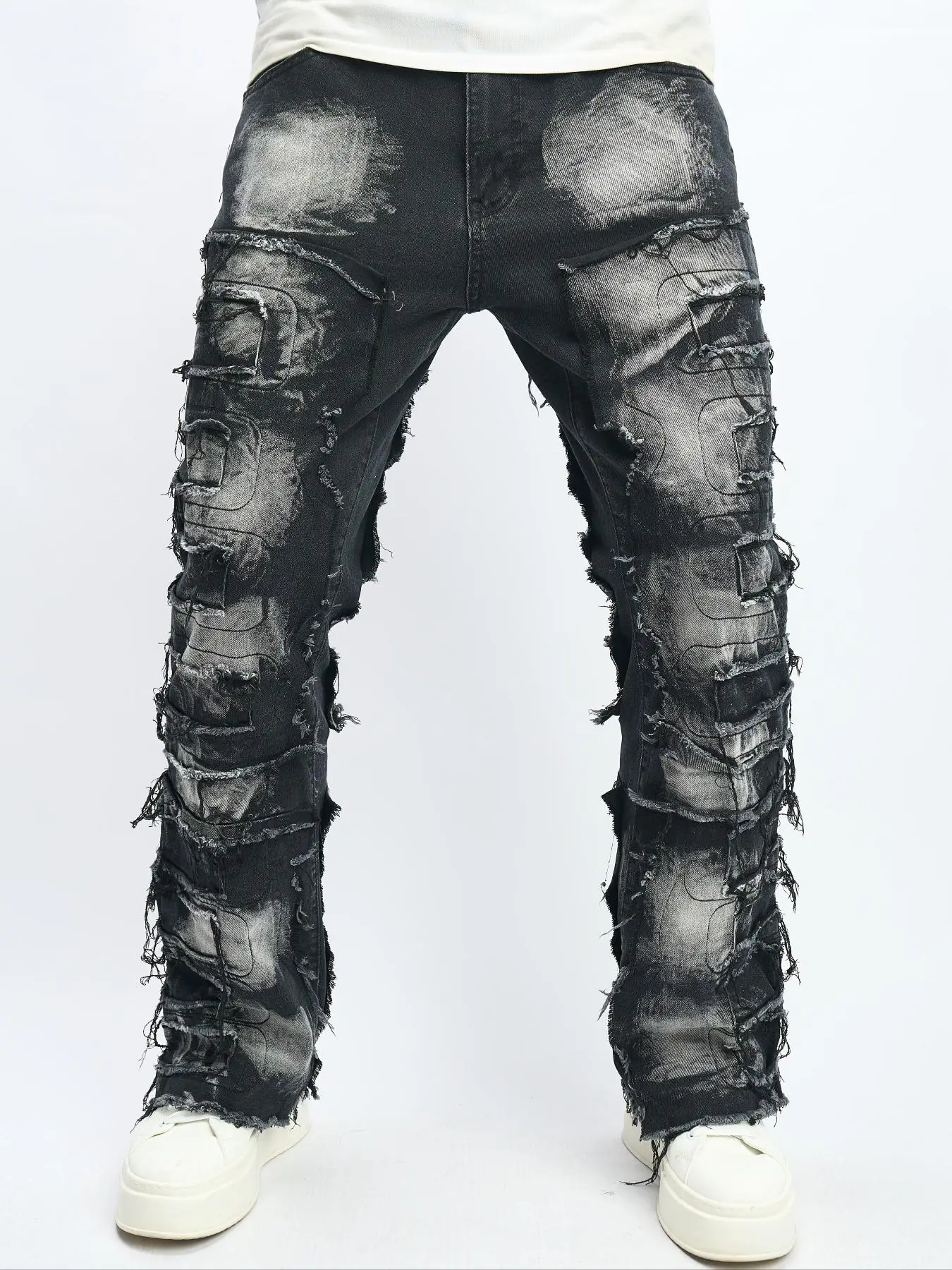 Men's Ripped Straight Leg Jeans, Casual Comfy Regular Fit Button Fly Denim Trouser for Daily Wear, Fashion Men's Bottoms for All Seasons, Cotton, Mens