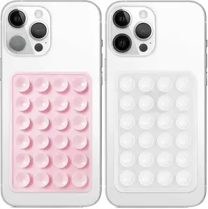 2 Pack Silicone Suction Phone Mount – Non-Slip Sticky Grip Holder for Selfies, Videos & Hands-Free Use (Pink & Clear)