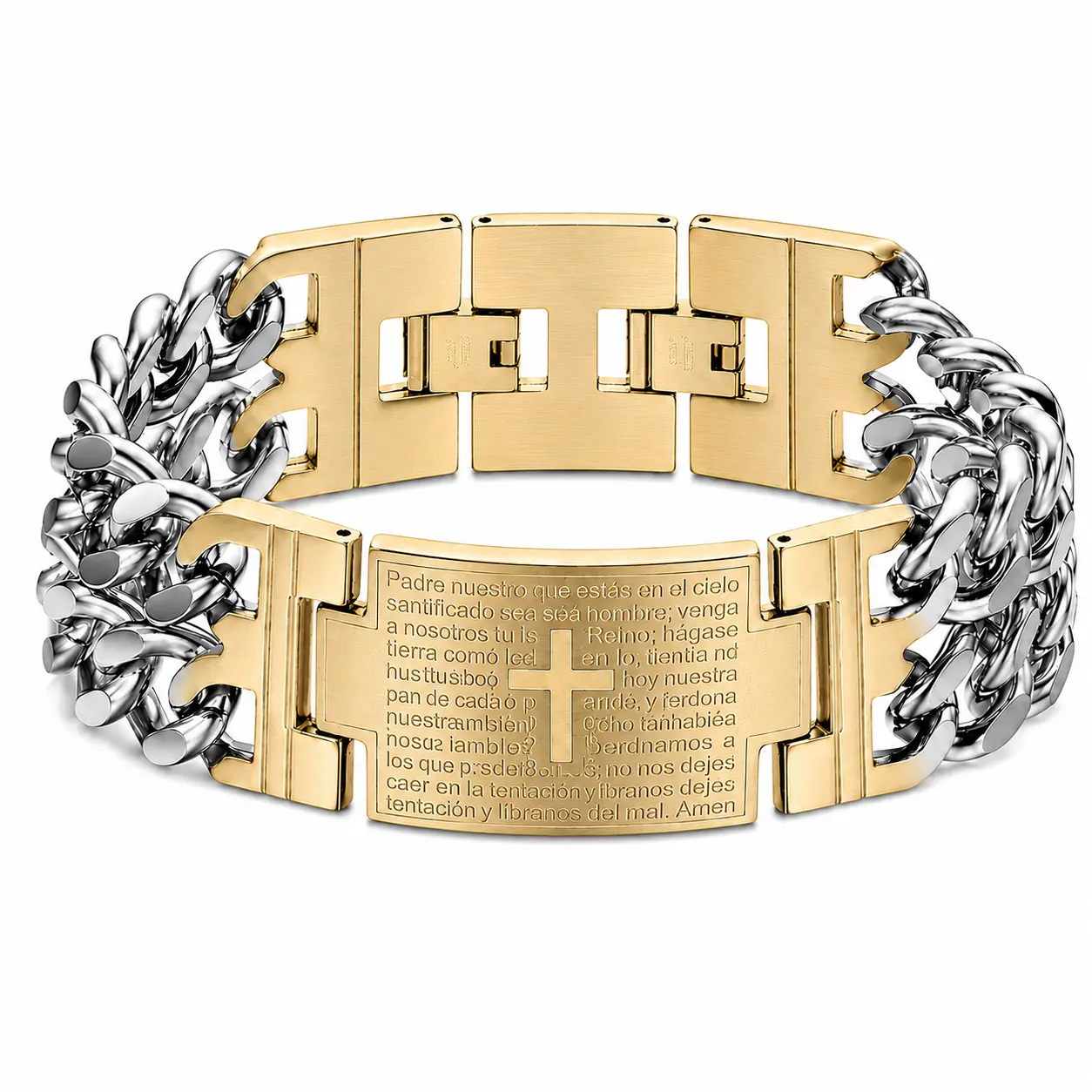 Lord's Prayer Tag Chain - Yellow Leather Strap with Metal Clips, Adjustable Design for Versatile Use