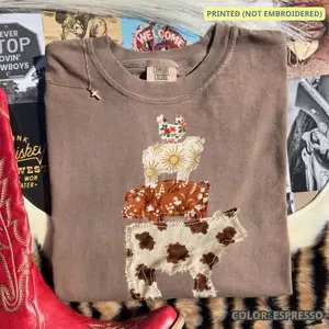 Comfort Colors Western Cow Faux Patchwork Vintage T-shirt Hen Pig Lamp Retro Tshirt Country Western Tshirt Design Farm Animal Western Animals