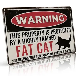 1pc Vintage Fat Cat Warning Aluminum Metal Sign - Retro Tin Plate Wall Art, 8x12 Inch, Humorous Home Decor for Kitchen, Coffee Shop, or Club, Durable Aluminum Material, Easy to Hang, Cat Decor, Perfect for Room Decor