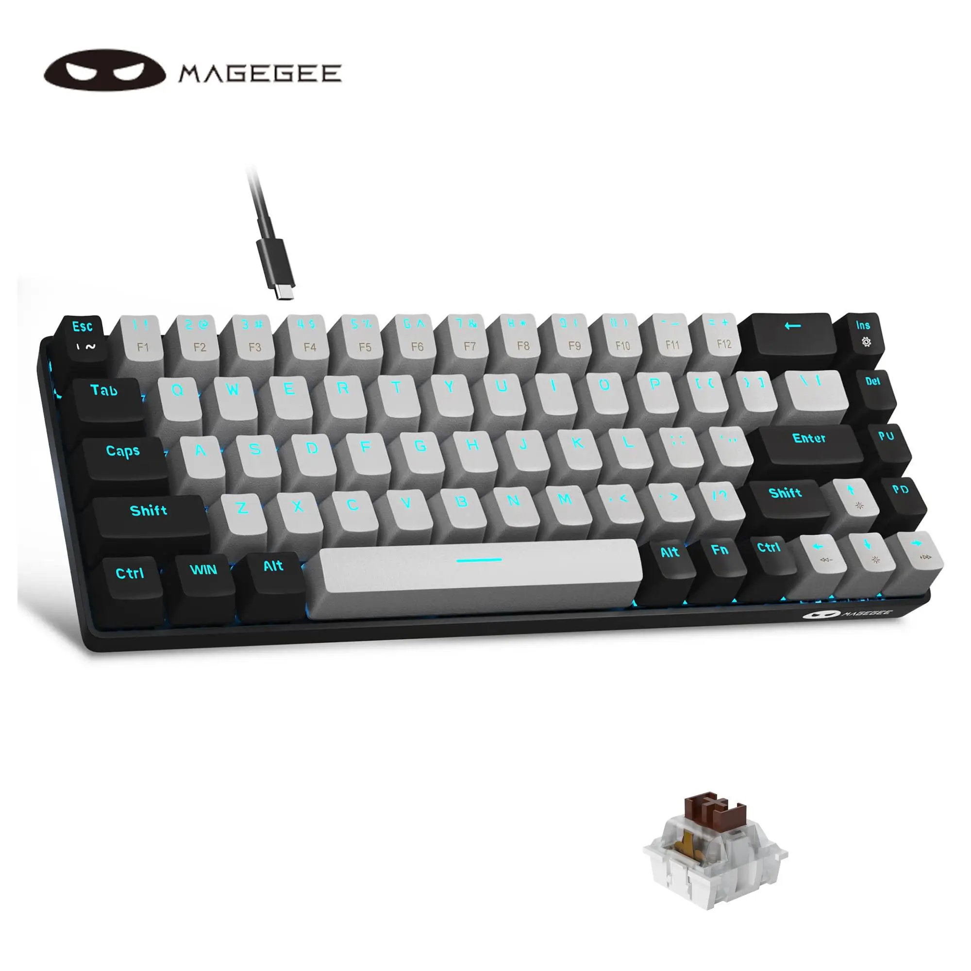 MageGee MK-Box Portable 60% Mechanical Gaming Keyboard, LED Backlit Compact 68 Keys Mini Wired Office Keyboard with Mechanical Switch for Windows Lapt