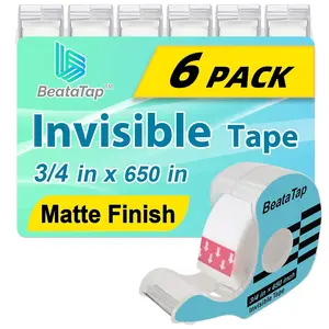 BeataTap Tape, Invisible Tape for Gift Wrapping, 6 Rolls+6 Refillable Dispensers, Matte Finish, Writable, 3/4″x 650″, Clear Tapes for  Wrapping Paper, Office&School Supplies